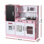Keezi Kids Wooden Pretend Kitchen Play Set Cooking Toys Pot Ice Cup Oven Blackboard 80CM Pink - Image 2