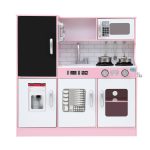 Keezi Kids Wooden Pretend Kitchen Play Set Cooking Toys Pot Ice Cup Oven Blackboard 80CM Pink - Image 3