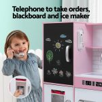 Keezi Kids Wooden Pretend Kitchen Play Set Cooking Toys Pot Ice Cup Oven Blackboard 80CM Pink - Image 4