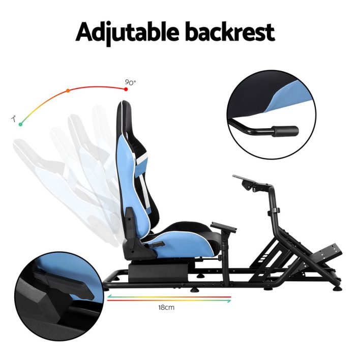 Artiss Racing Simulator Cockpit Steering Wheel Gaming Chair Blue - Image 4