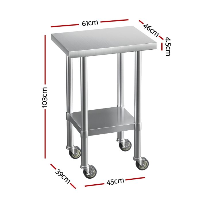 Cefito Stainless Steel Kitchen Benches Work Bench Wheels 61X46CM 430 - Image 2