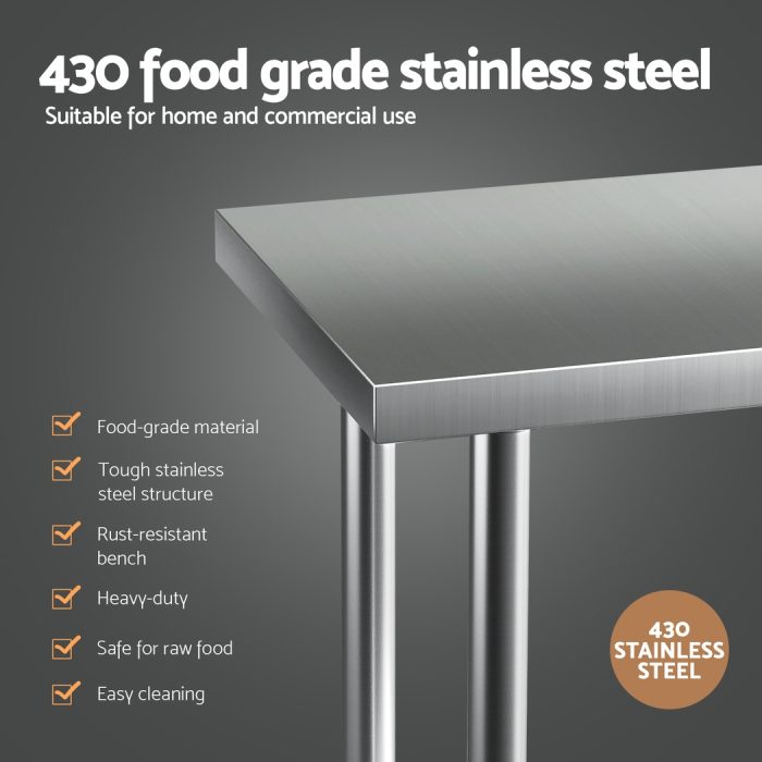Cefito Stainless Steel Kitchen Benches Work Bench Wheels 61X46CM 430 - Image 4