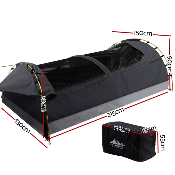 Weisshorn Double Swag Camping Swags Deluxe Canvas Tent Dark Grey - Image 2