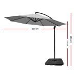 Instahut 3M Umbrella with 50x50cm Base Outdoor Umbrellas Cantilever Sun Stand UV Garden Grey - Image 2