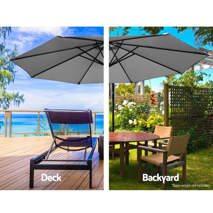 Instahut 3M Umbrella with 50x50cm Base Outdoor Umbrellas Cantilever Sun Stand UV Garden Grey - Image 4