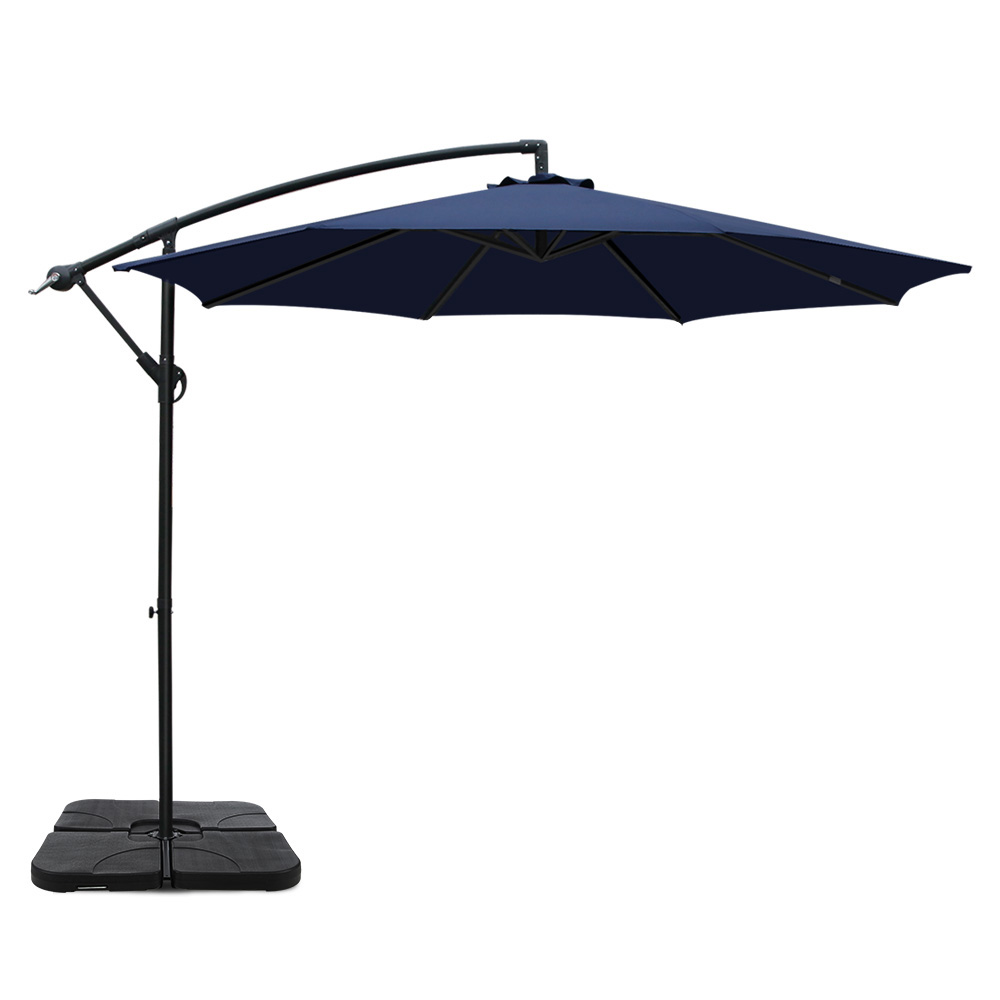 UMB-BAN-50-COM-NA-00 Instahut 3m Umbrella w/Base Outdoor Cantilever Beach Garden Patio Parasol Navy - Image 1