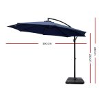 Instahut 3m Umbrella w/Base Outdoor Cantilever Beach Garden Patio Parasol Navy - Image 2