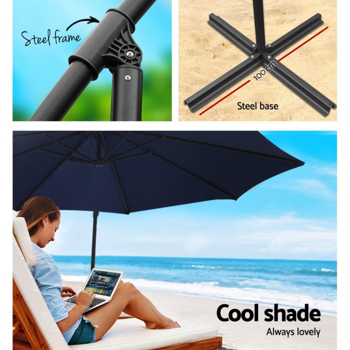 Instahut 3m Umbrella w/Base Outdoor Cantilever Beach Garden Patio Parasol Navy - Image 4