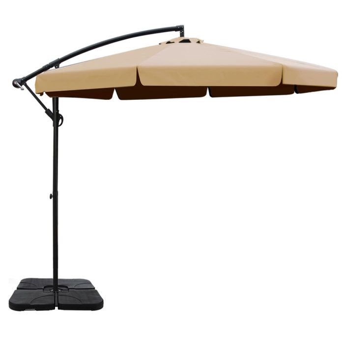 Instahut 3m Outdoor Umbrella w/Base Cantilever Garden Beach Patio Beige - Image 2