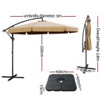 Instahut 3m Outdoor Umbrella w/Base Cantilever Garden Beach Patio Beige - Image 3