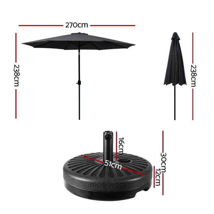 Instahut Outdoor Umbrella 2.7m Base Beach Pole Garden Tilt Sun Patio UV Black - Image 2