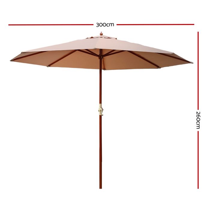 Instahut 3m Outdoor Umbrella Pole Umbrellas Beach Garden Sun Stand Patio Beige - Image 2