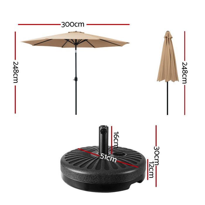Instahut 3m Outdoor Umbrella w/Base Pole Tilt Beach Garden Patio Beige - Image 2