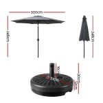 Instahut Outdoor Umbrella 3m Base Beach Pole Garden Tilt Sun Patio UV Charcoal - Image 2