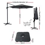 Instahut 3m Outdoor Umbrella w/Base Cantilever Beach Roma 360 Degree Tilt Charcoal - Image 2