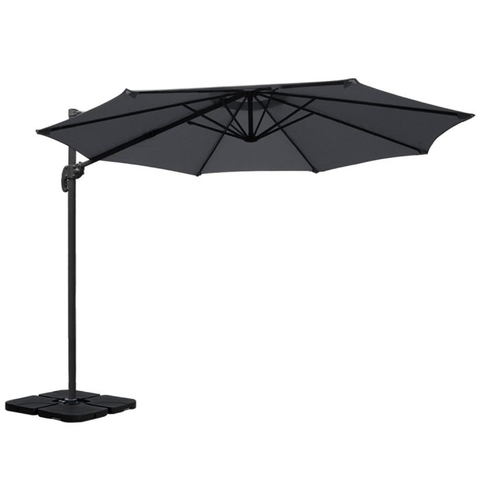 Instahut 3m Outdoor Umbrella w/Base Cantilever Beach Roma 360 Degree Tilt Charcoal - Image 3