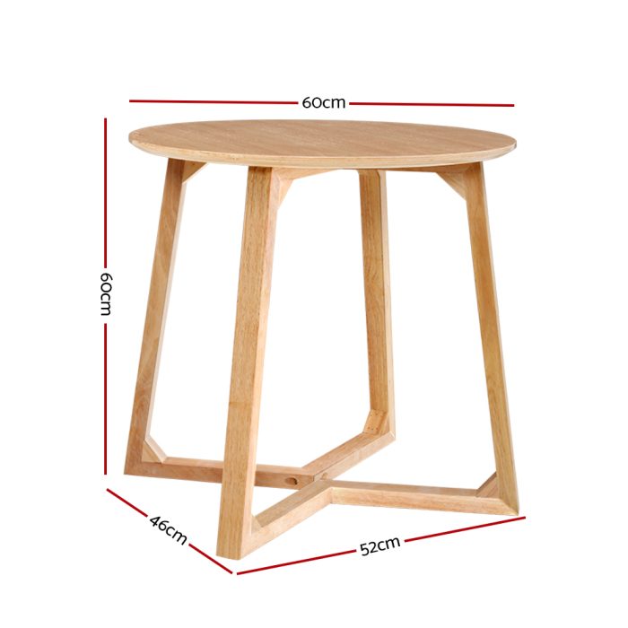 Artiss Coffee Table Round Side Tables Nightstand Bedside Furniture Wooden Beige - Image 2