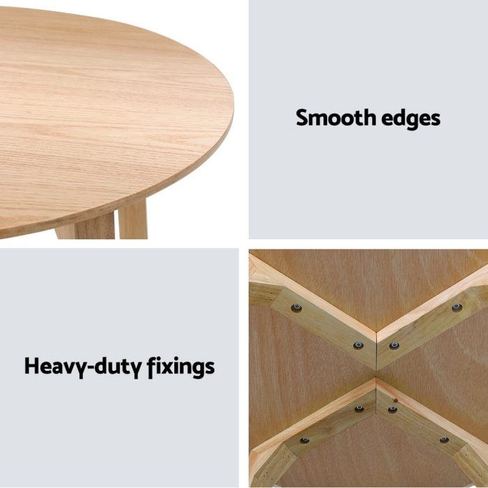 Artiss Coffee Table Round Side Tables Nightstand Bedside Furniture Wooden Beige - Image 3