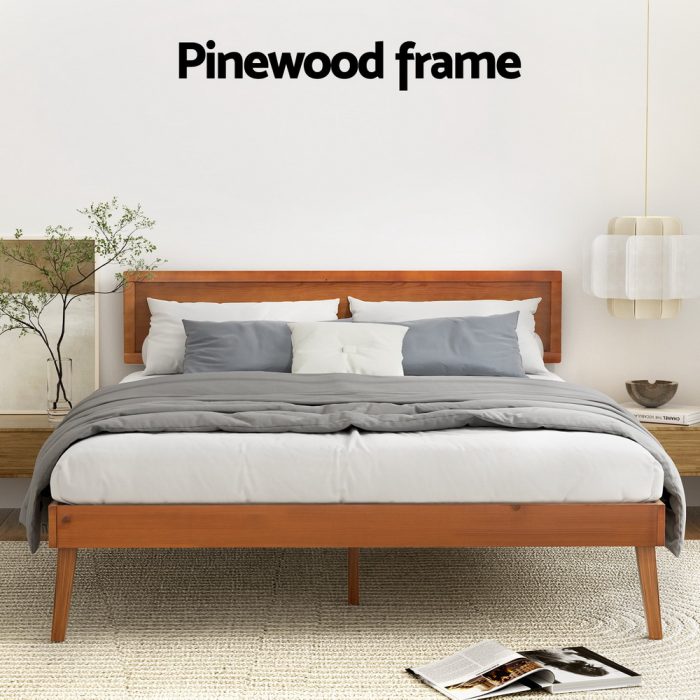 Artiss Bed Frame Queen Size Wooden Bed Base Walnut SPLAY - Image 4