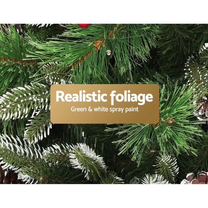 Jingle Jollys 2.1M Christmas Tree with Pine Cones Red Berries Prelit LED Warm Lights - Image 4
