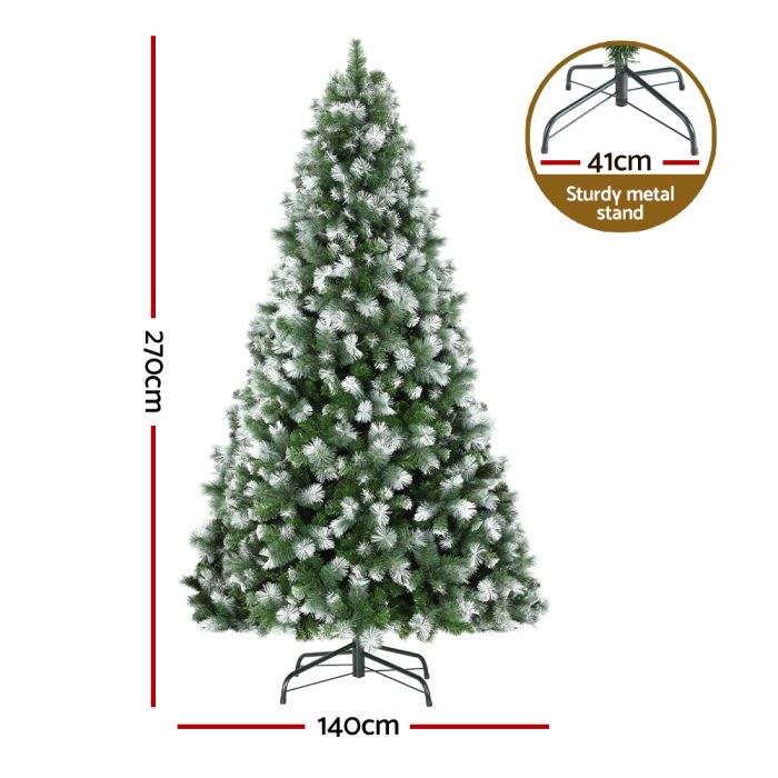 Jingle Jollys 2.7M Christmas Tree with Pine Needle Snowy Xmas Tree 1765 Tips - Image 2