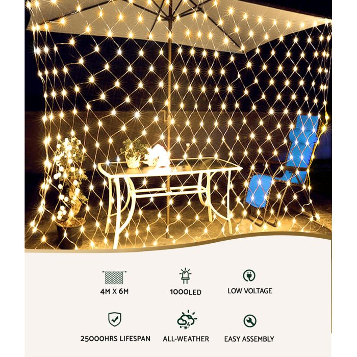 Jingle Jollys ChristmasLights 4mx6m Net String Light 1000 LED Warm - Image 4